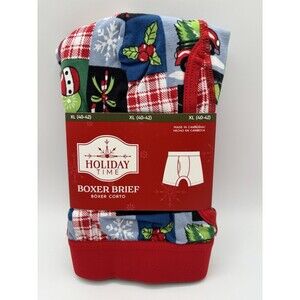 Holiday Time Christmas Boxer Briefs Red Truck Bell Print Mens X Large (40-42)NEW